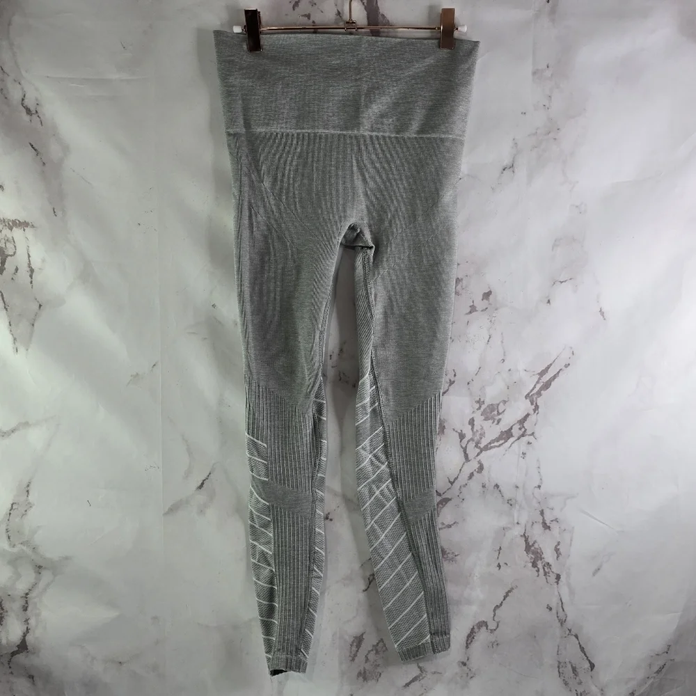 Blanqi Leggings Womens Small Gray Striped Maternity Everyday Belly Crop Seamless
